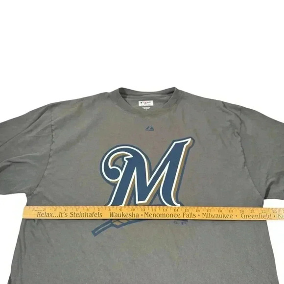 Milwaukee Brewers Shirt Mens Large Gray Graphic Tee MLB Authentic Majestic - Picture 3 of 9